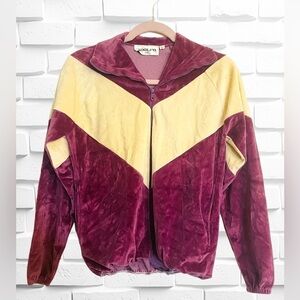 Adolfo Sport Vintage Women’s Size Small Velour Track Jacket • Purple & Cream GUC